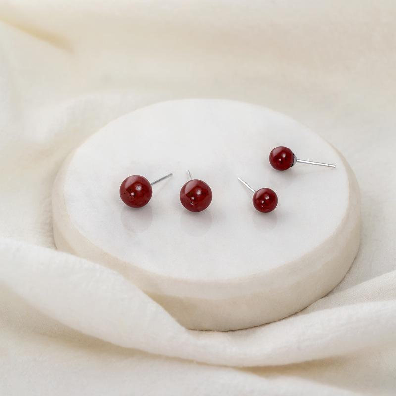 Natural Cinnabar S925 Tremella Stick Earrings - Elegant Red Bean Design, 2021
