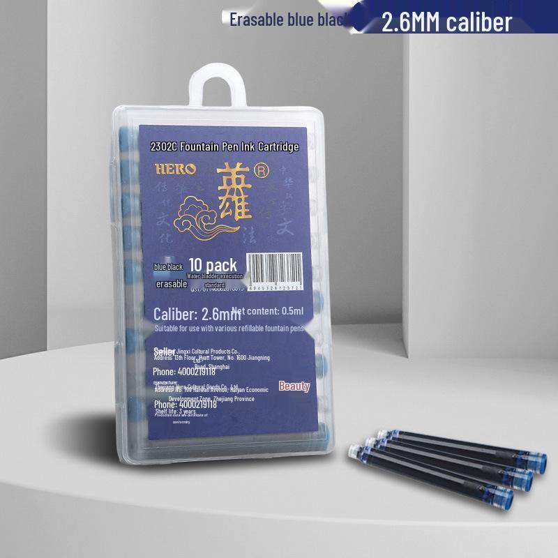 

Hero 2.6mm Small Caliber Fountain Pen Ink Cartridges, Blue & Blue-Black, Replaceable (10, 50, or 100 pcs) 2.6mm Small Caliber Cartridge