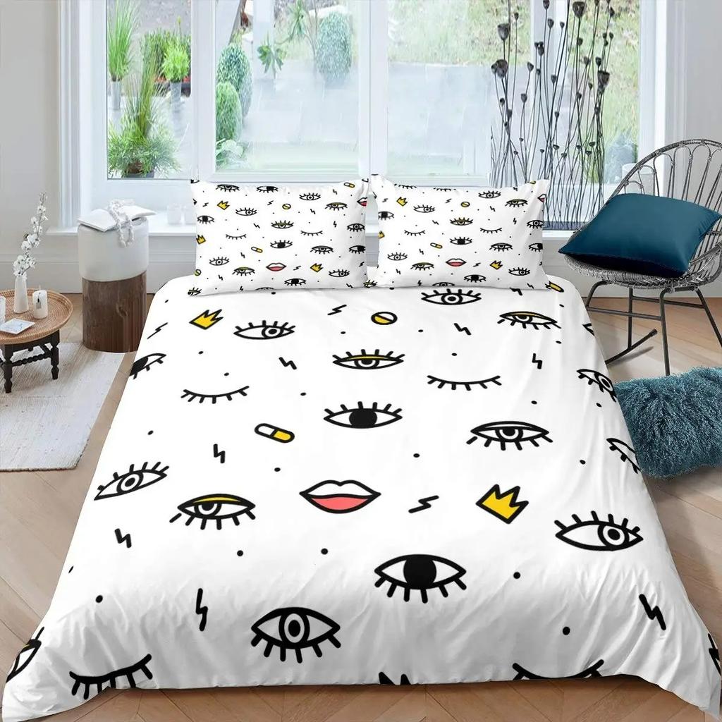 Eyes Comforter Cover Bohemian Hippie Water-Drop Duvet Cover Boho Eyes Nazar Amulet Bedding Set Mysterious Blue Eyes Quilt Cover