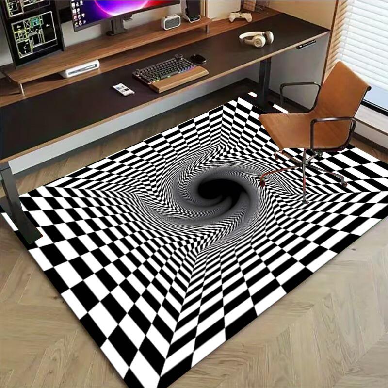 1PC Checkerboard Tunnel Extra Large Non Slip Floor carpet, Office, family, bedroom, Studio Large Area Rug Indoor Rugs, Vibrant Colors