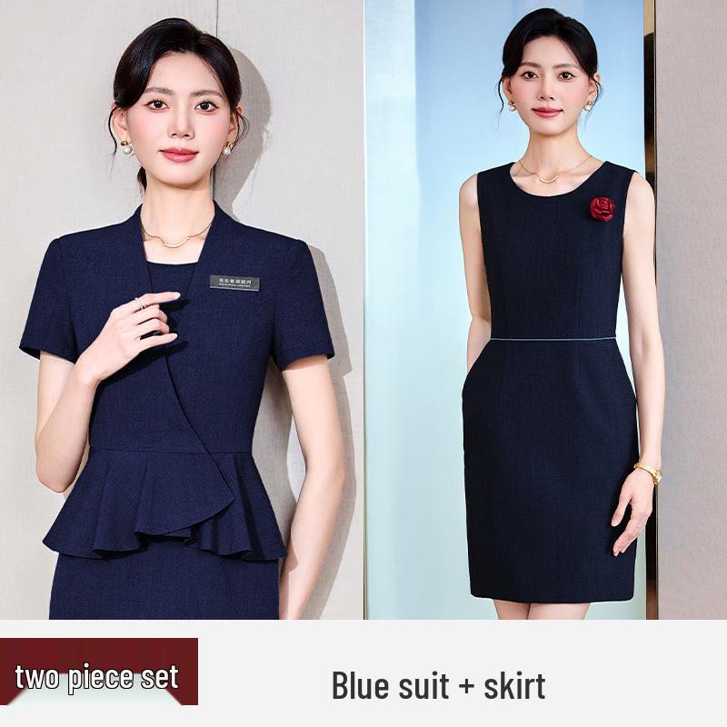 Women's Slim Fit Short Sleeve Summer Suit Dress - Professional Formal Wear Set for Mature, Light Commuter Style