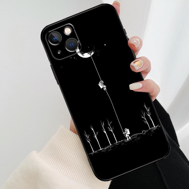 Black Moon Stars Space Astronaut Phone Case For iPhone 17 Pro Max 16 15 14 11 12 13 Pro Max Mini 15 16 Plus 16e 17 Air Cover