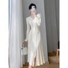 Women's French Style Long Knit Sweater Dress, Slim Fit, Single-Breasted, for Autumn and Winter