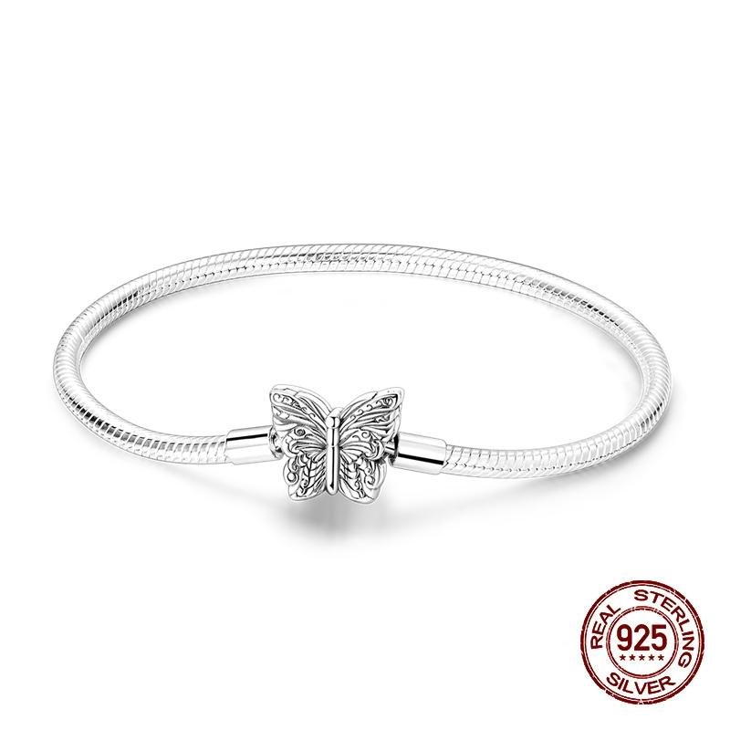 Classic Original Bracelets 925 Silver Color Love Lotus Butterfly Star Bracelets for Women DIY Charms Beads Fine Jewelry 17-20CM