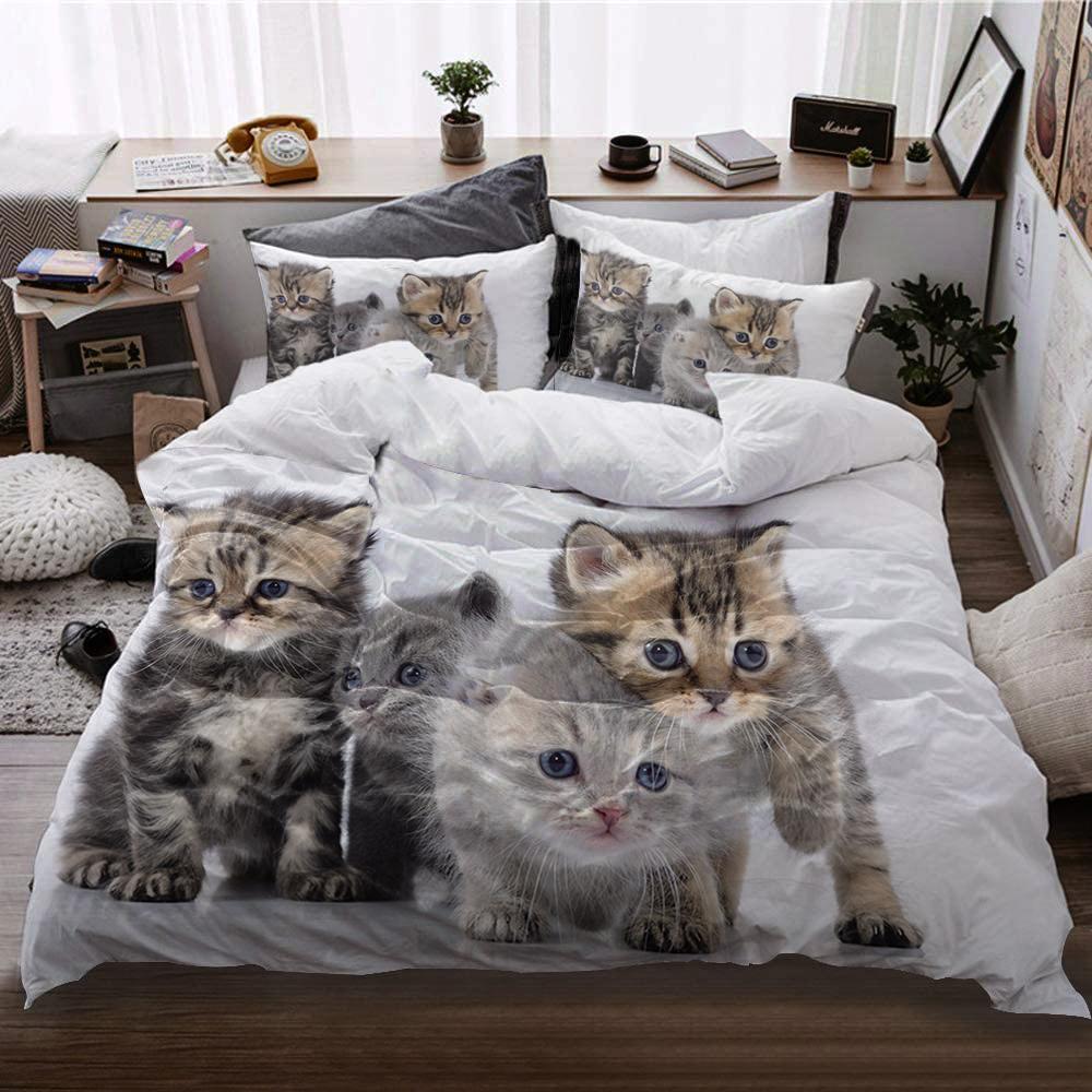 Comforter Digital Print High - Definition Lovely & Beautiful Cat 3 - Piece Bedding Set - 2 S & 1 Quilt