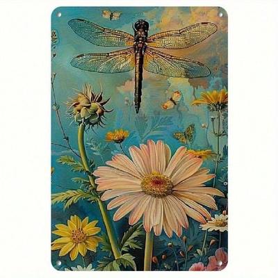 Vintage Metallposter Libelle Blume Dekoration für Wohnzimmer