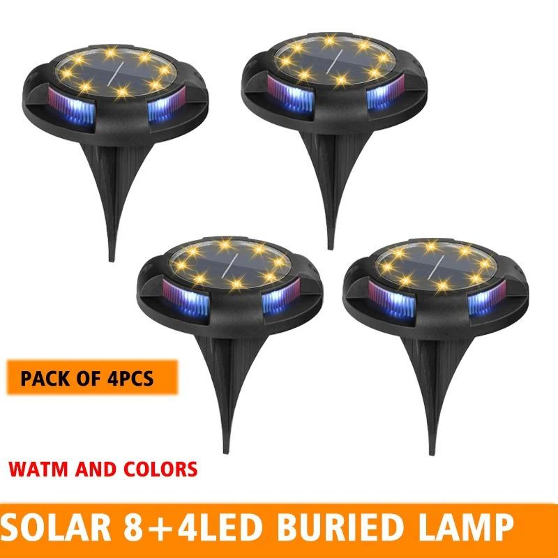 4PCS 12LED Solar Power Disk Light Outdoor Garden Solar Underground Light Deck Light Spotlight Buried Solar LED Lamp Garden Decor