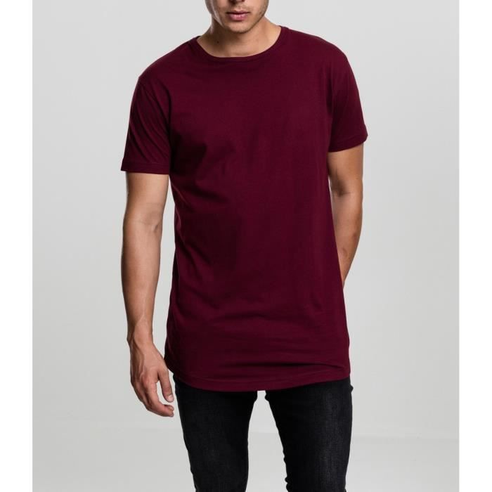 T-shirt long - Urban Classics - Rouge - Coupe regular - Col arrondi - Manches courtes