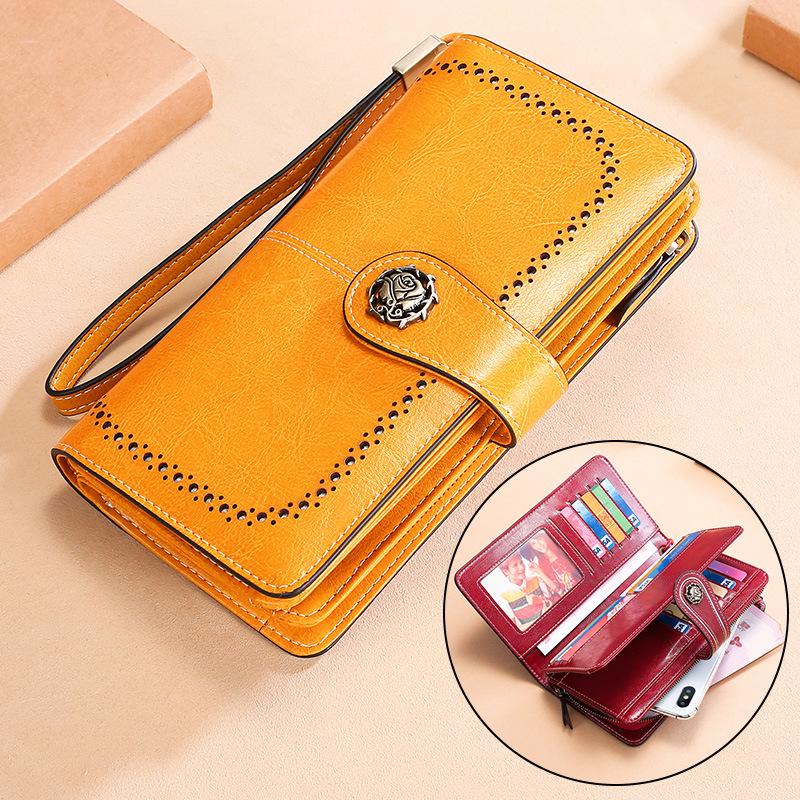 Genuine Leather RFID Women's Long Wallet with Wax Finish