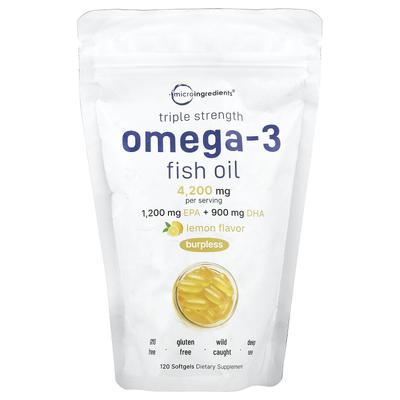 Rybí olej Omega-3, 3x silný, Citronová příchuť, 4 200 mg, 120 měkkých kapslí (1 400 mg na měkkou kapsli)