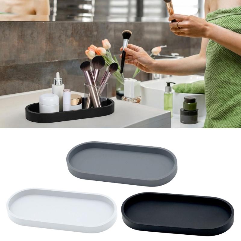 Modern Elliptical Vanity Tray Cosmetic Organizers Silicone Holder For Bathroom Accessories And Small Items