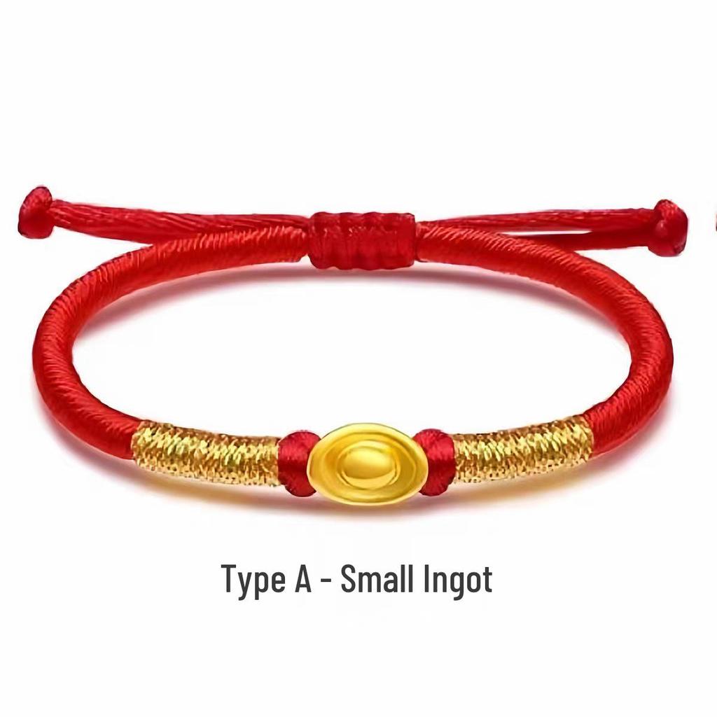 Pure Gold 999 Zodiac Red String Bracelet with Luck Beads for Baby's Full Moon or New Year