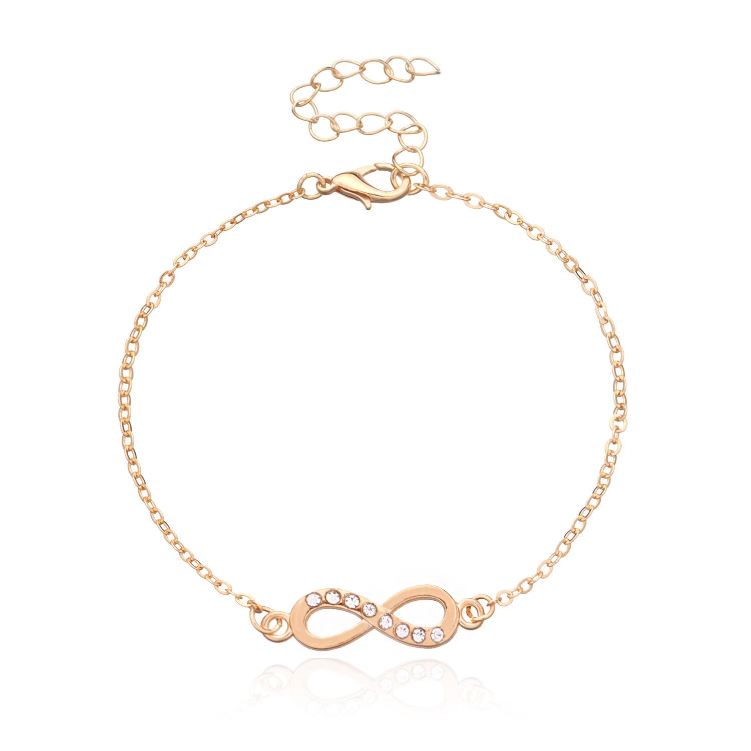 Stylish and simple diamond-encrusted 1-character infinite bracelet, fashionable hot-selling jewelry золотой