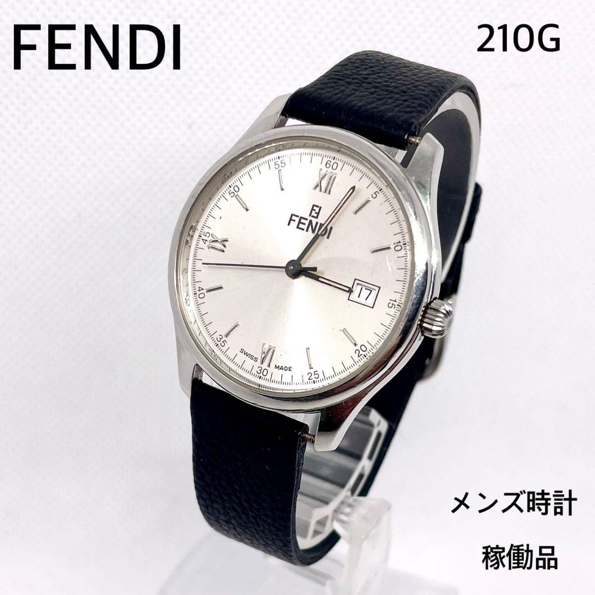 Used FENDI 210G Men s Watch Date Silver Dial Working Item New Battery Replaced External Brand New Belt Replaced Quartz
