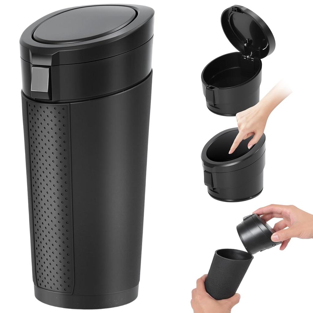 Keria Car Trash Can Bin With Lid - Mini Car Garbage Can Cup Holder-Small Leakproof Vehicle Trash Garbage Can Bin-Automotive Car Organizers And