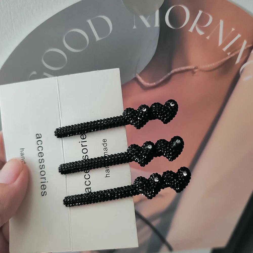 3pc Fashion Black Hairpin Hair Side Clips for Women Hair clip with black diamond bangs clip simple broken hair clip hair clip