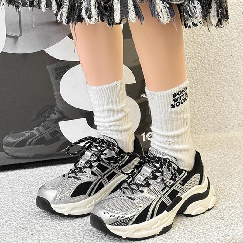 Platform dad shoes women's spring 2025 new leather breathable mesh splicing fashion shallow mouth casual sports shoes