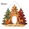 Christmas Front Entrance Sign Wooden Hanging Ornament, Multi-Layer Tree Wood Plaque Vintage Window Decor with Rope, Merry Festive Door Wall