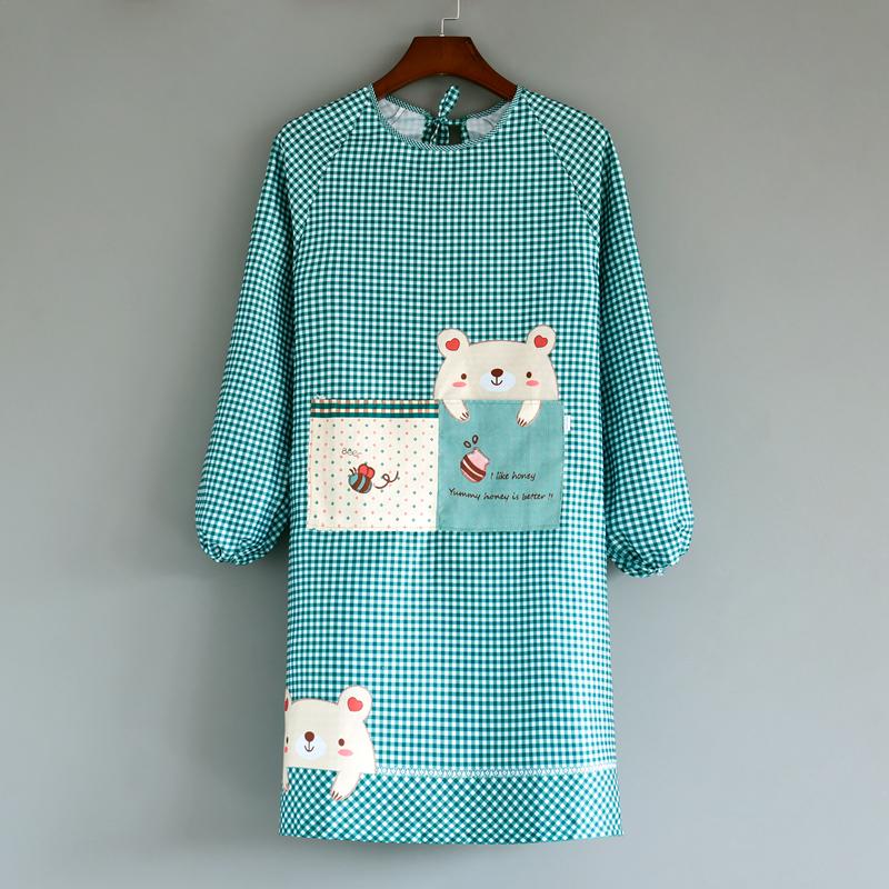 Korean Style Long Sleeve Oil-Proof Cotton Apron for Women and Men – Cute and Fashionable Kitchen Smock for Summer