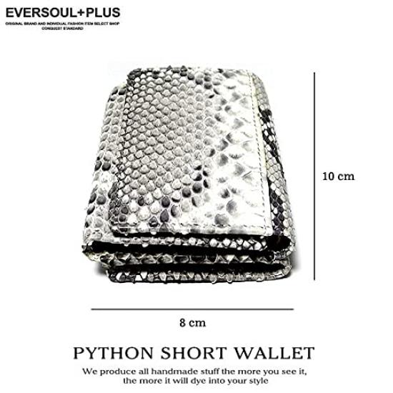 EVERSOUL Compact Wallet, Tri-fold Leather, Python Leather, Genuine Snakeskin Leather, Minimalist Wallet with Coin Purse, Unisex