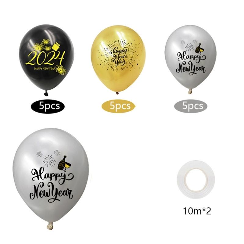 Black Gold New Year Party Decoration Happy New Year Banners Decoration Happy New Year Balloons for New Year Celebrations