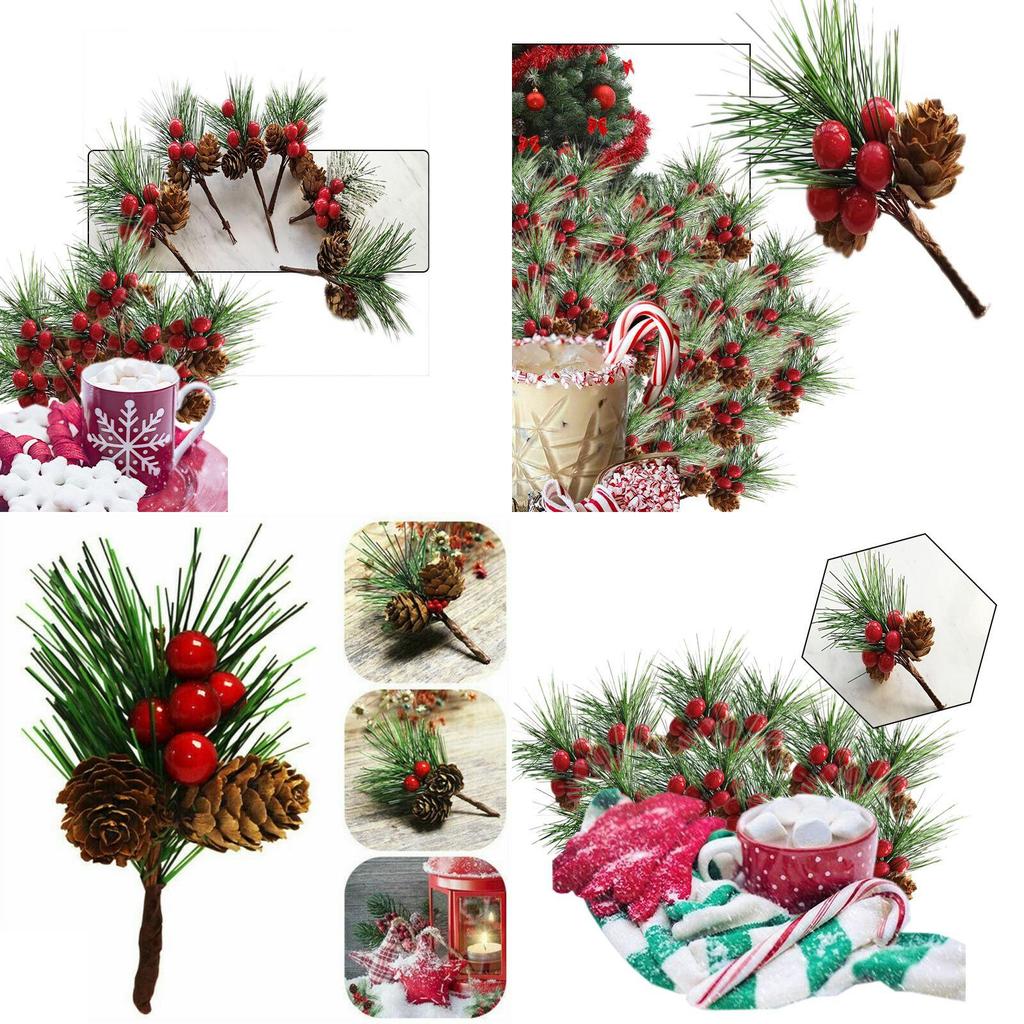 Christmas Decoration Pine Needle Bouquet Artificial Flowers With Berries And Pine Cones For Festive Cheer
