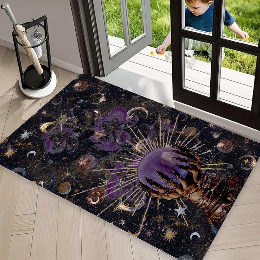 Boho Spiritual Celestial Hand Area Rug Carpet Non Slip Floor Mat Mystic Moon Star Washable Front Door Doormat, Anti-Skid