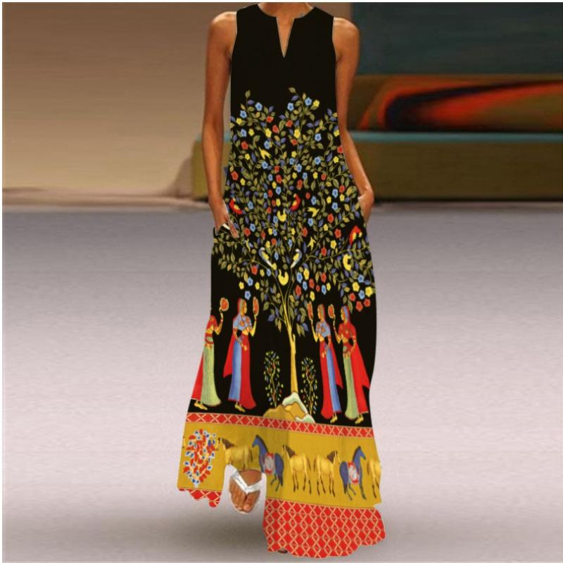 

Летнее женское платье Платье без рукавов с V-образным вырезом и принтом M