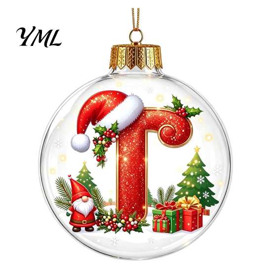 Festive Party Decor Accessories 26?Letter Acrylic Christmas Ball Ornament, 3D Crystal Style Alphabet Winter Holiday Supplies Hanging Pendant,