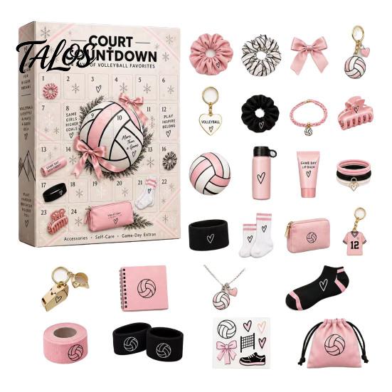 Volleyball Zubehör Set Mädchen Adventskalender, 24-Tage Sport Countdown Box Spieler Geburtstagsgeschenke mit Haargummis Anhängern Socken, Geschenk für Spieler Täglich