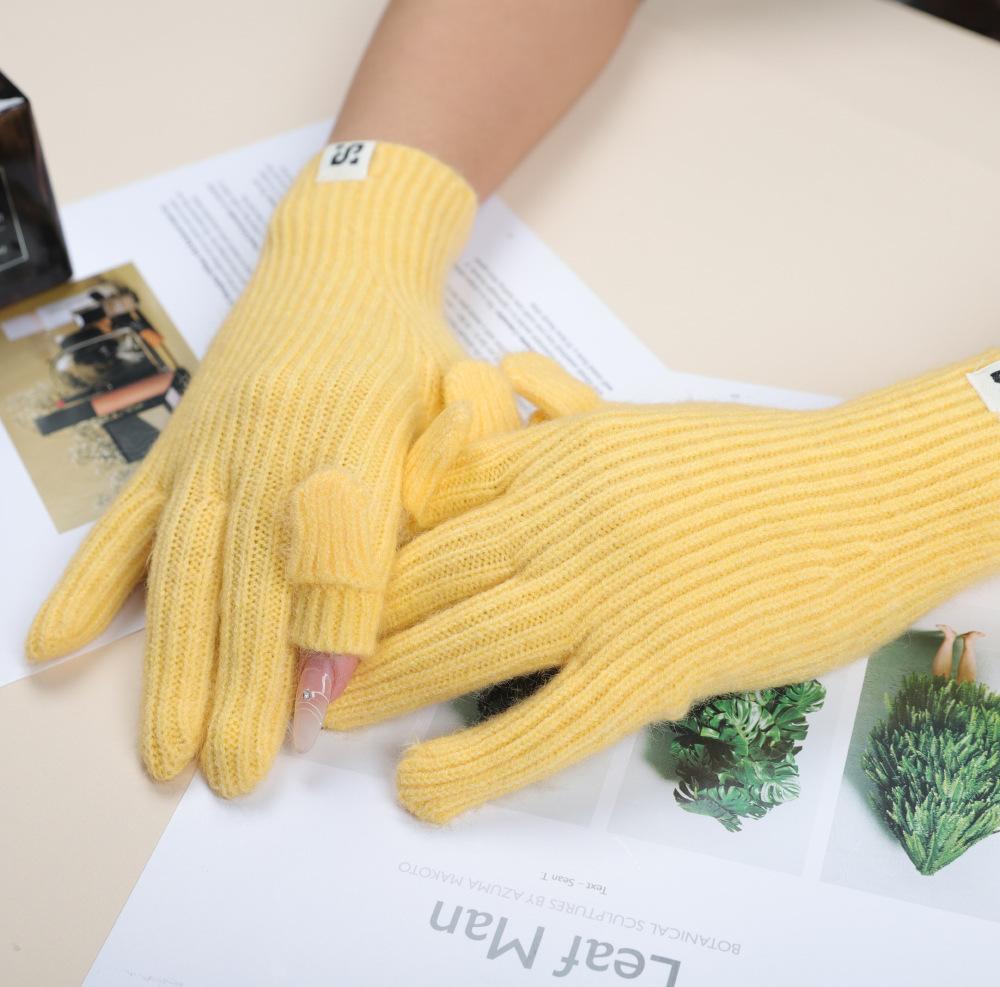 Touch Screen Gloves Autumn and Winter Warm Finger Gloves Thickened Warm Knitted Wool  Korean Student Gloves