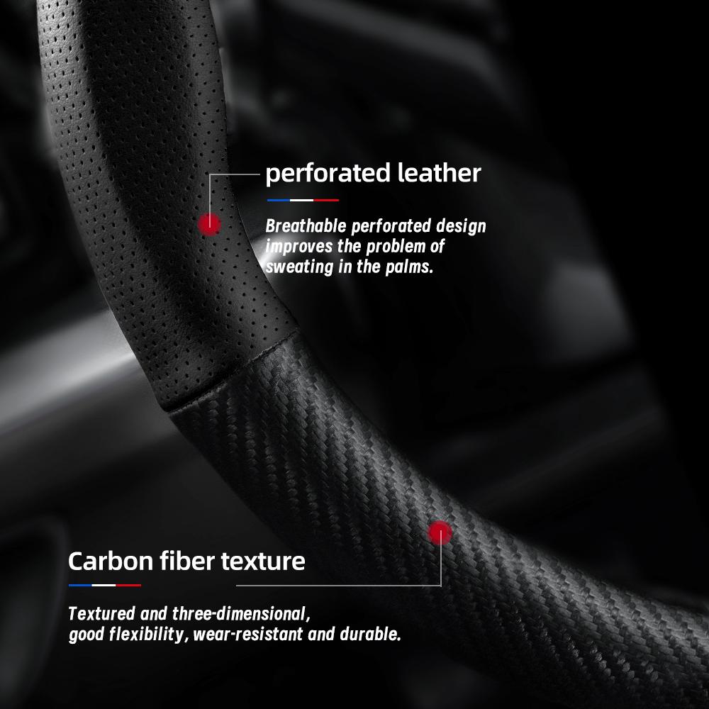 Cwnqah1 Cwmvjg1 Suitable for Mitsubishi Breathable Leather Matte Carbon Fiber Texture Steering Wheel Cover, Suitable for Outlander Phev Sport Eclipse