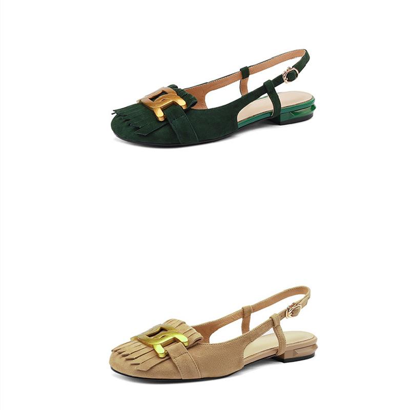 French Retro Sandals Women 2024 Summer New Baotou Dark Green Fashion Versatile Shoes Women  Metal Buckle Low Heel Shoes Heels
