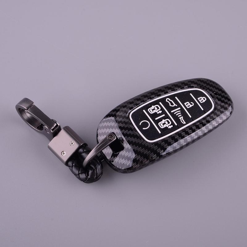 

7 Button Remote Key Fob Case Cover Fit For Hyundai Santa Fe Palisade Tucson Carbon Fiber Grain Style