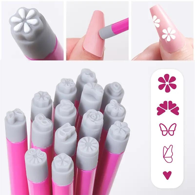 Silicone Head Nail Art Stamping Pen Set Butterfly Floral Design DIY Manicure Transfer Tools