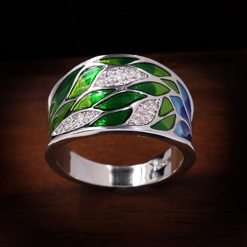 S Sterling Silver Colorful Enamel Flowers Rings for Women Bling Zircon Inlay Wedding Ring Fashion Jewelry Gift