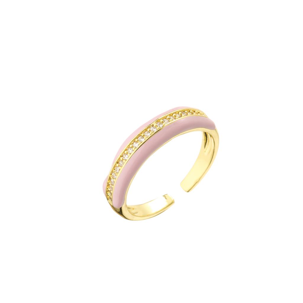 18K Gold Plated Brass Gold Color Cute Ring For Women Multi Color Rainbow Zircon Dripping Oil Female Wedding Accessories