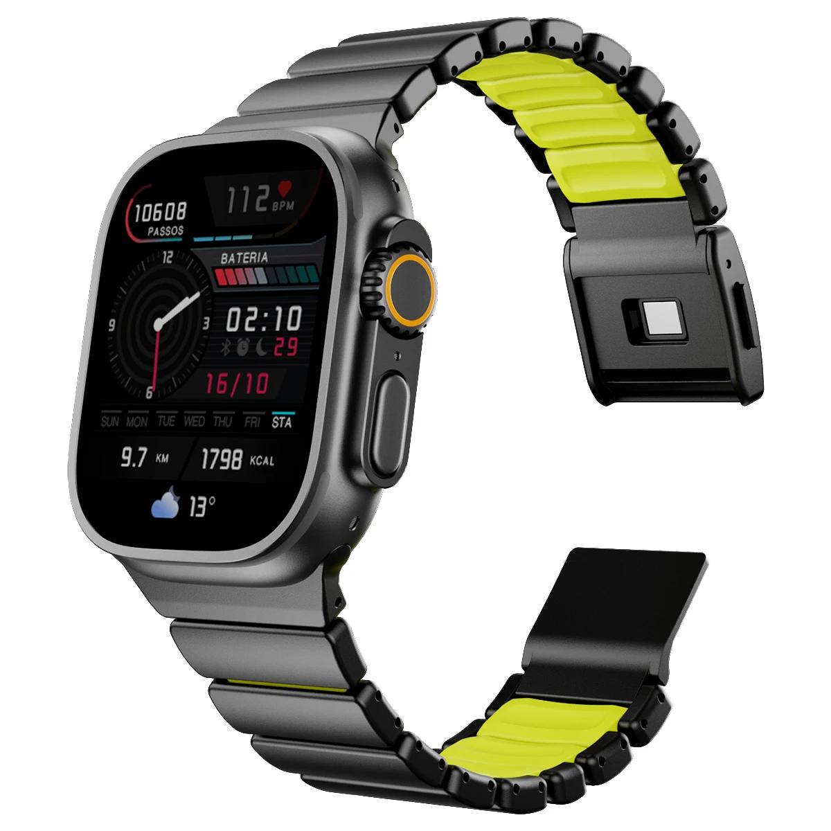 

Титановый фторкаучуковый ремешок для Apple Watch Ultra 3 2 49 мм 46 мм 45 44 мм Стальной ремешок для Iwatch 11 10 9 8 7 SE Роскошный ремешок для часов Stainless Steel&For Series 11 46mm