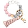 UpUDo Keychain Bracelet Wristlet, Silicone Beaded Key Ring Bracelet with Card Wallet, Elastic Key Ring Bangle for Women, Rose Gold, Large