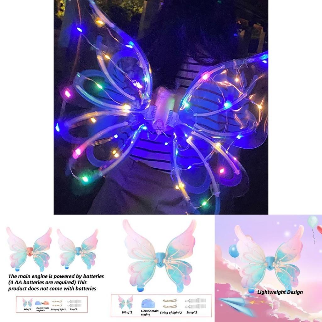 Jq Schmetterling Elektrischer Engel Rücken Ornament Kinderflügel mit Licht Geburtstagsgeschenk für Mädchen Nachtmarktstand