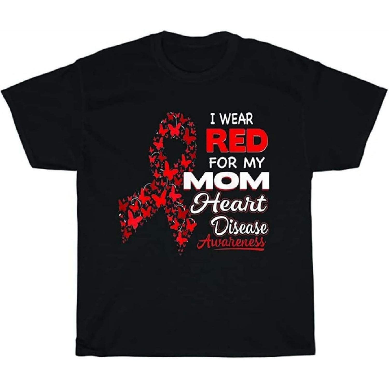 

BINFA FASHION Men s I Wear Red for My Mom Heart Attacks Disease Awareness Unisex Tee Gift T-Shirts Black XXXXXL різнокольоровий