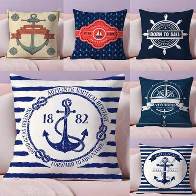 Nordic Dark Blue Sailing Cushion Cover Plush Fabric Soft DoubleSided Printed Sofa Warm Winter Home Gift Pillow Cover