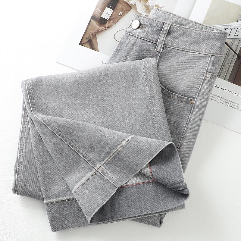 Women's Smoke Gray Slimming Straight-Leg Jeans, Spring/Autumn 2025, Small Size, Loose Fit, Narrow/Wide-Leg, Nine-Point Length
