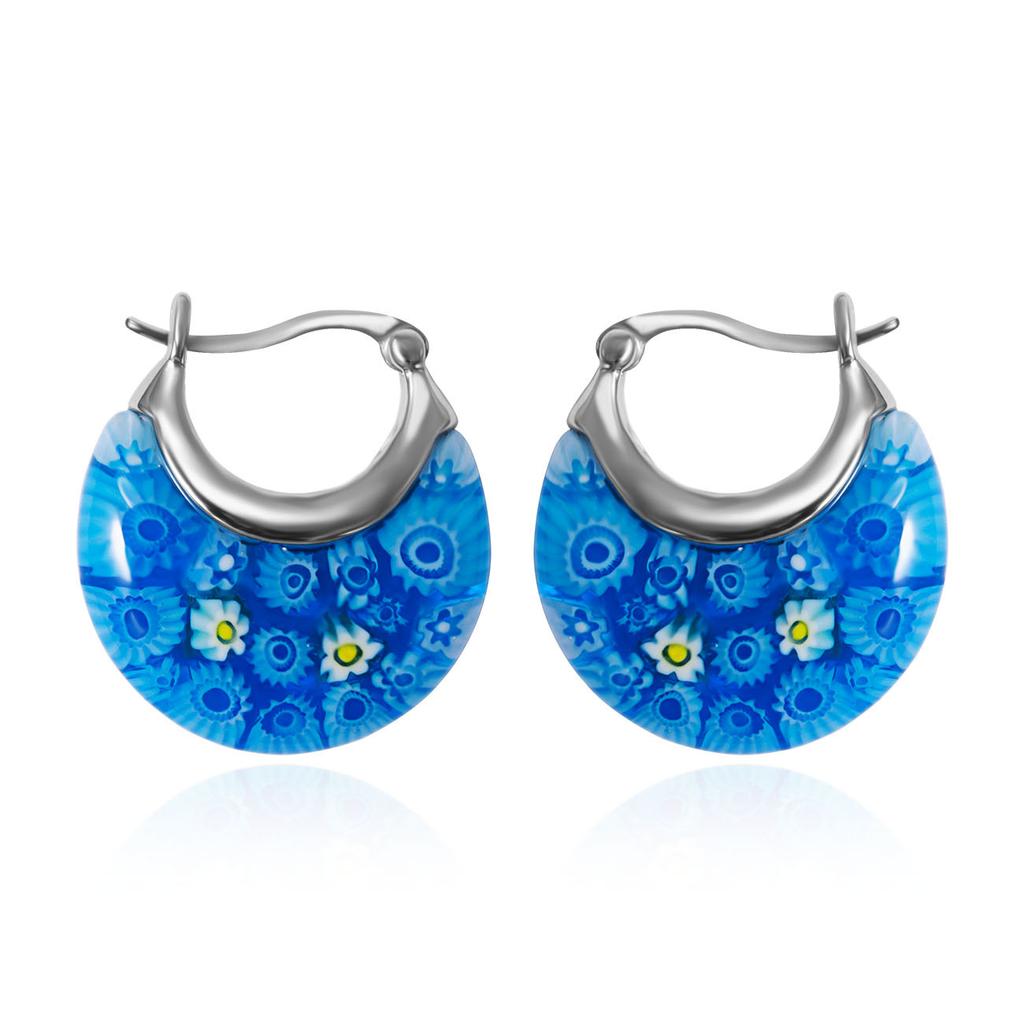 New Murano Basket Glass Hoop Earrings Daisy Stainless Steel Women Birthday Personalized Gift Fashion Jewelry Vibrant Colors