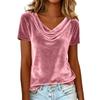 Top T-shirt da donna in velluto a maniche corte con colletto a balze