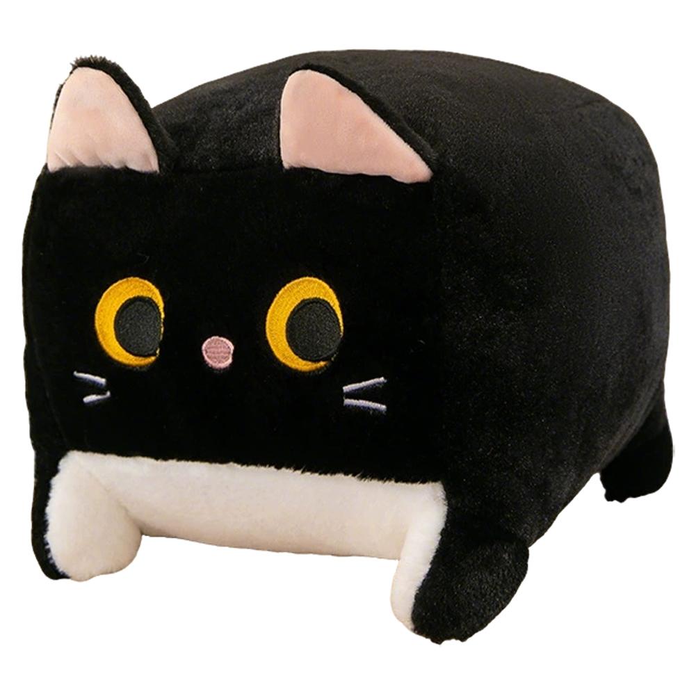 Square Cat Pillow Plush Toy Kawaii Black Cat Cushion Fluffy Soft Stuffed Animal Doll For Kids Home Decor Gift