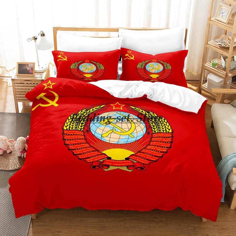 Red Soviet Socialist Republic USSR Flag Bedding Set Single Twin Full Queen King Size Bed Set Aldult Kid Bedroom Duvetcover Sets