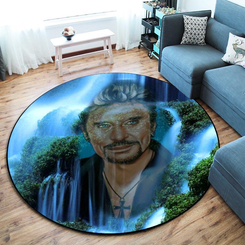 French legendary rock singer and actor Johnny Hallyday Round Carpet Soft Home Decoration Corridor Table and Chair Anti slip Outdoor Floor Mat rug H9