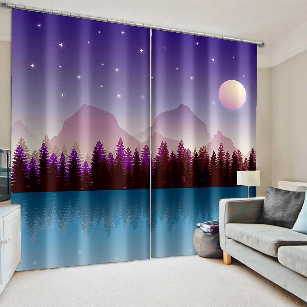 

Moon Shiny Star Night Blue Sky Nature Landscape Window Area Curtain Panels Blinds Little Ones Bedroom Living Room Decor Bathroom Kitchen Entry Doors W50 X H130(CM)X2&Grommet Top