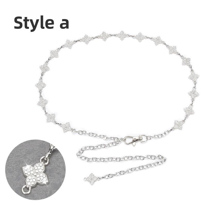 Decorative waist chain - women s personalized rhinestone pearl hollow-out inlaid thin metal belt